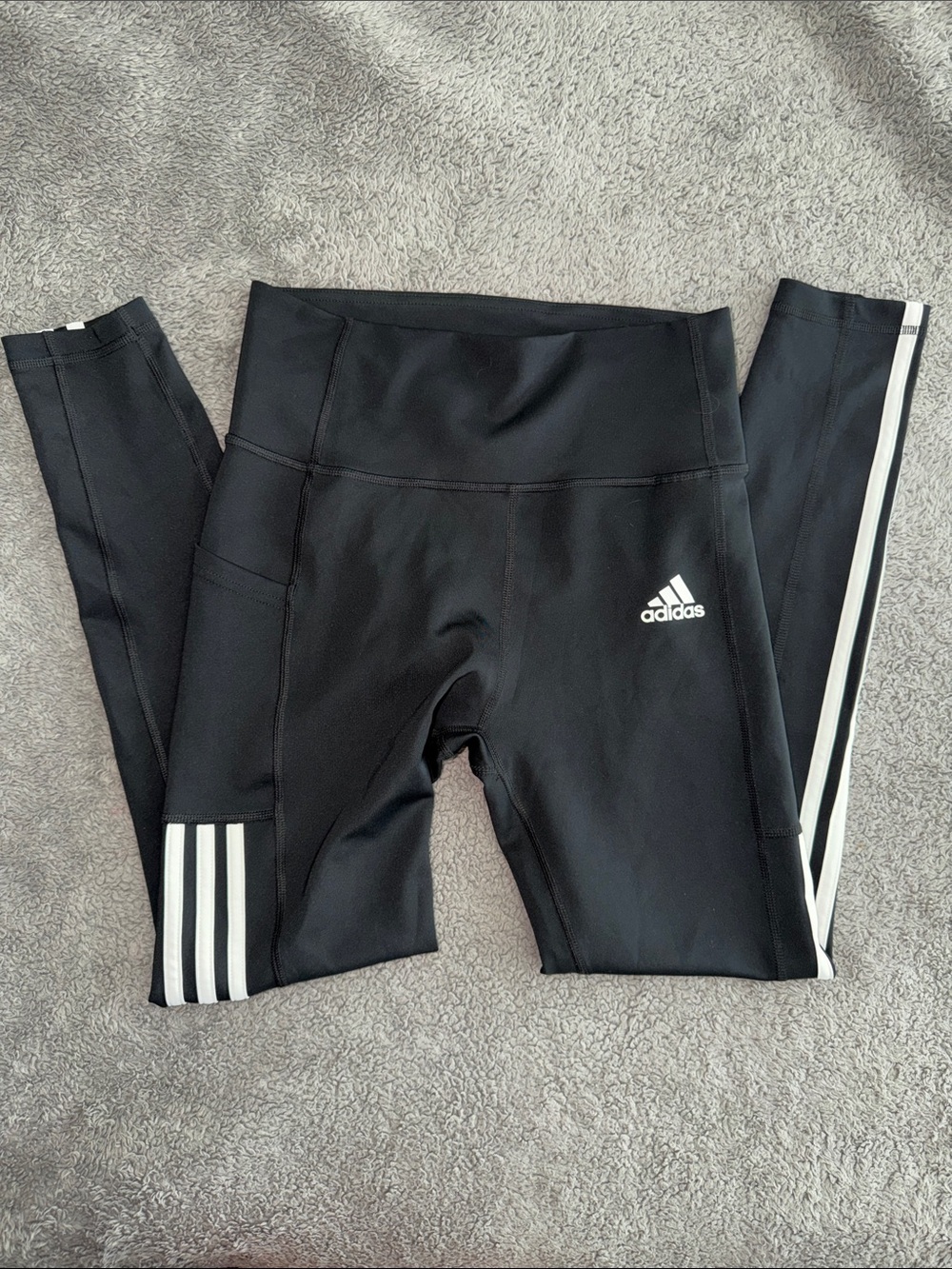 adidas Black Leggings with White Side Stripes and Logo
